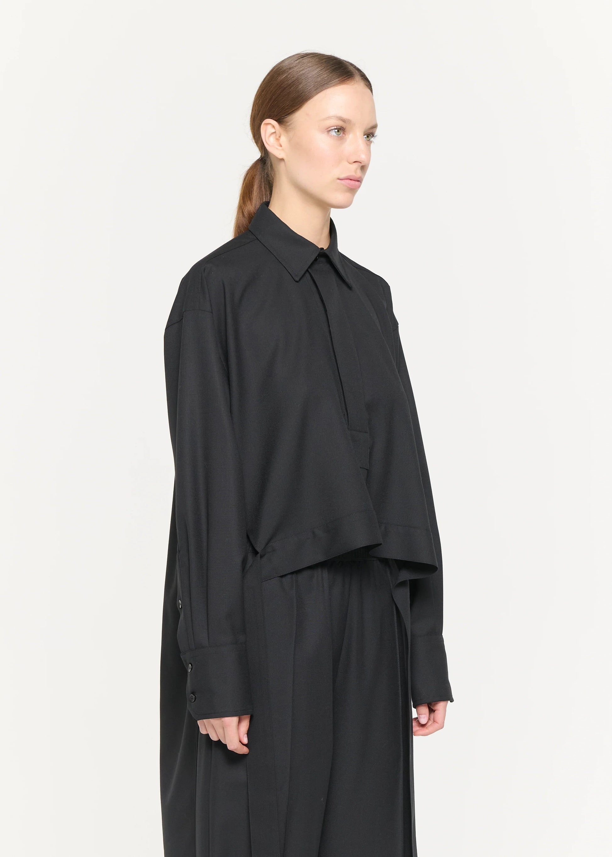 PLAN C - Black wool shirt with tail Plan C