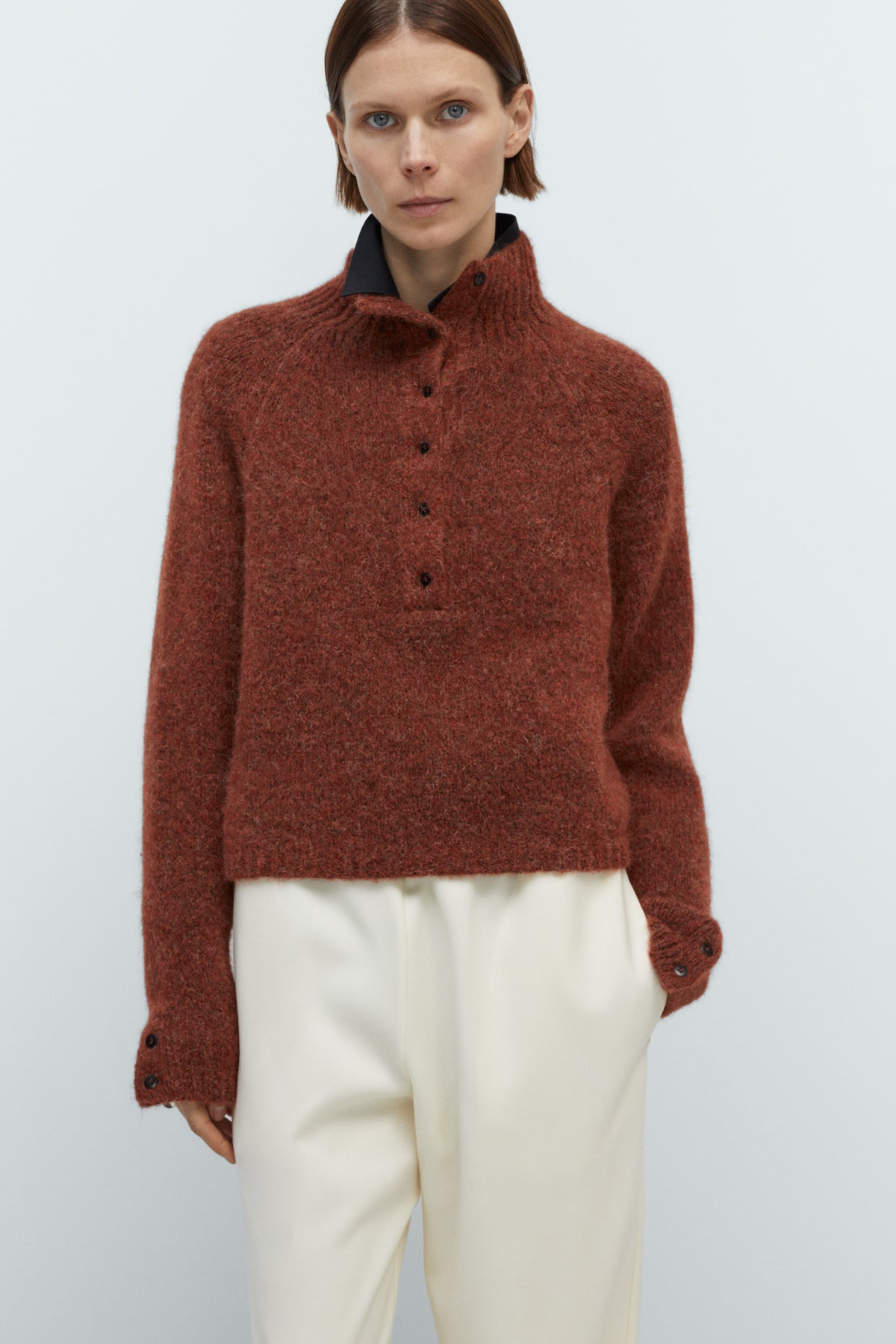CORDERA - Baby alpaca polo sweater terracotta
