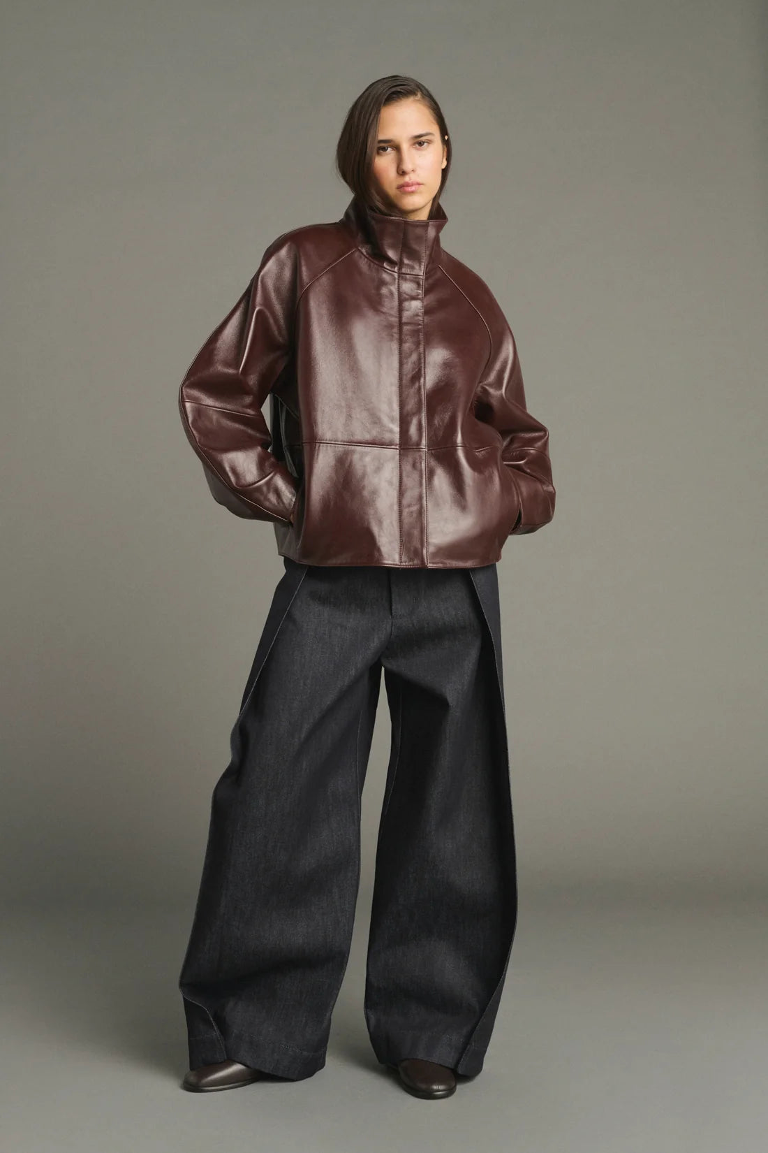 SOEUR - Gamma veste en cuir souple bordeaux