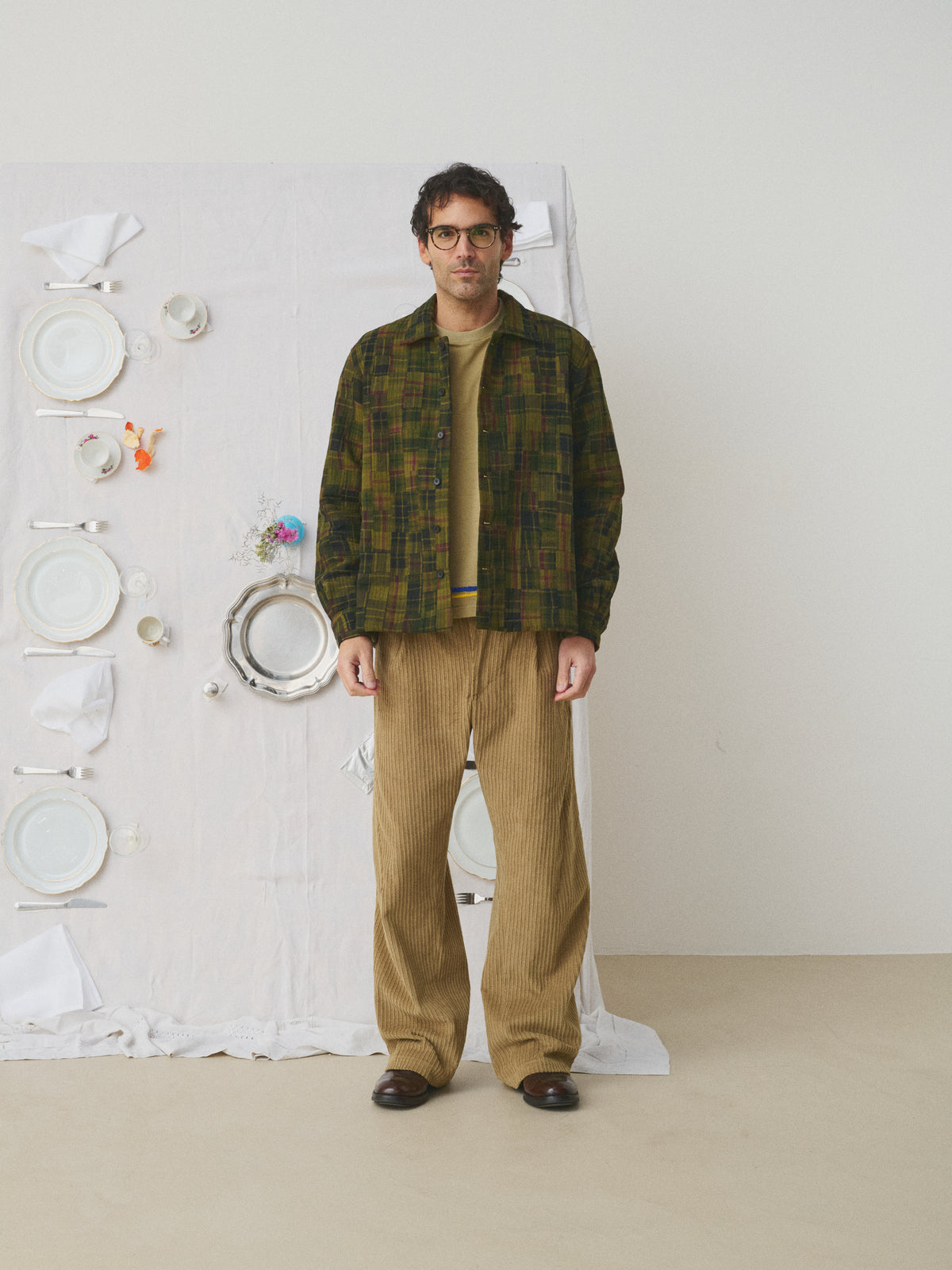 Mii - Shirt Jacket handwoven patchwork Khaki