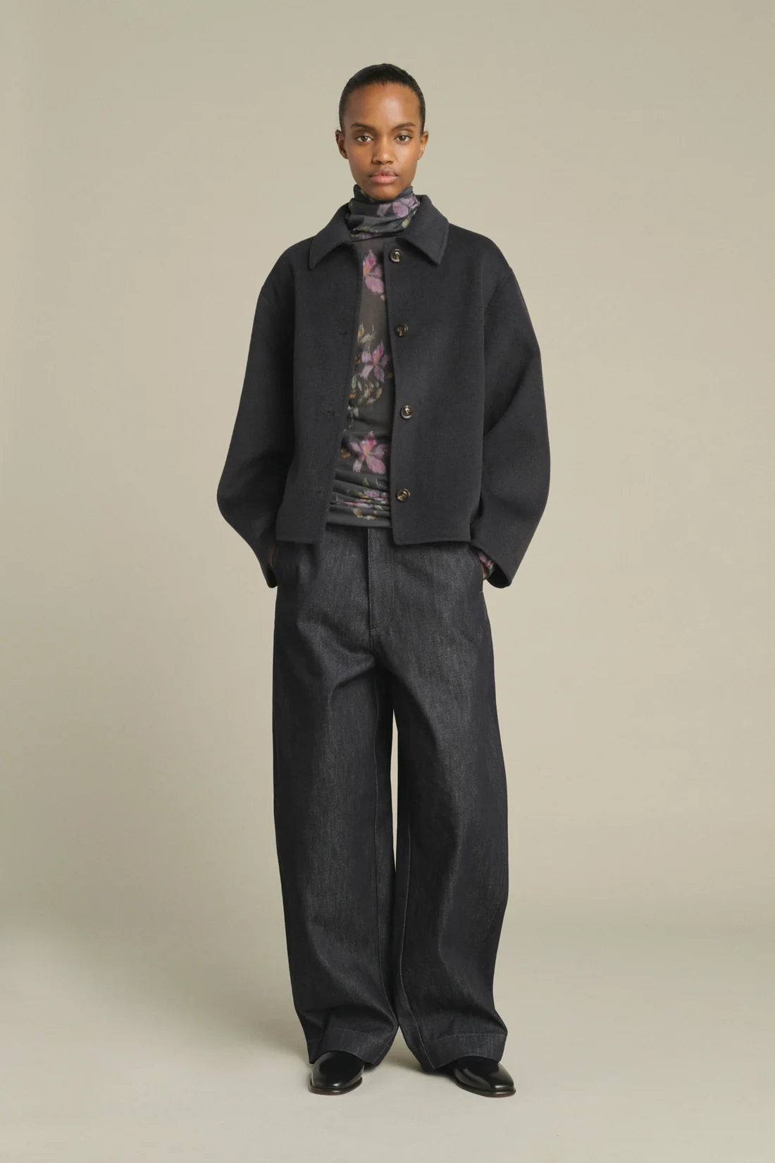 SOEUR - Gyoda veste boxy boutonnée en cachemire double face Charbon