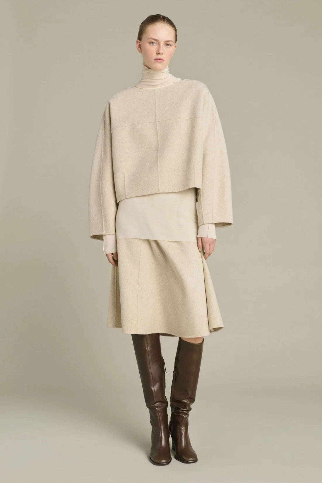 SOEUR - Haut boxy en laine double face Hora écru/gris