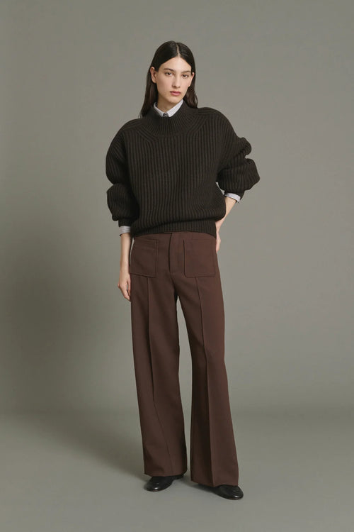 SOEUR - Pantalon long à poches plaquées et pli piqué marron