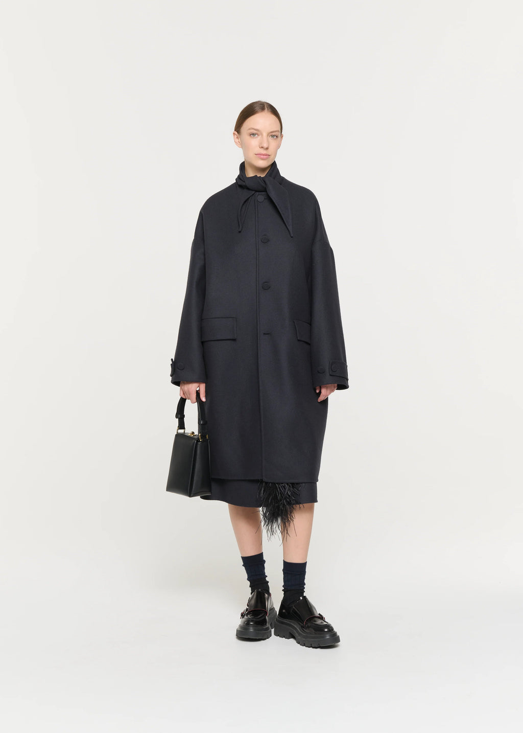 PLAN C - Blue black coat double wool PLAN C