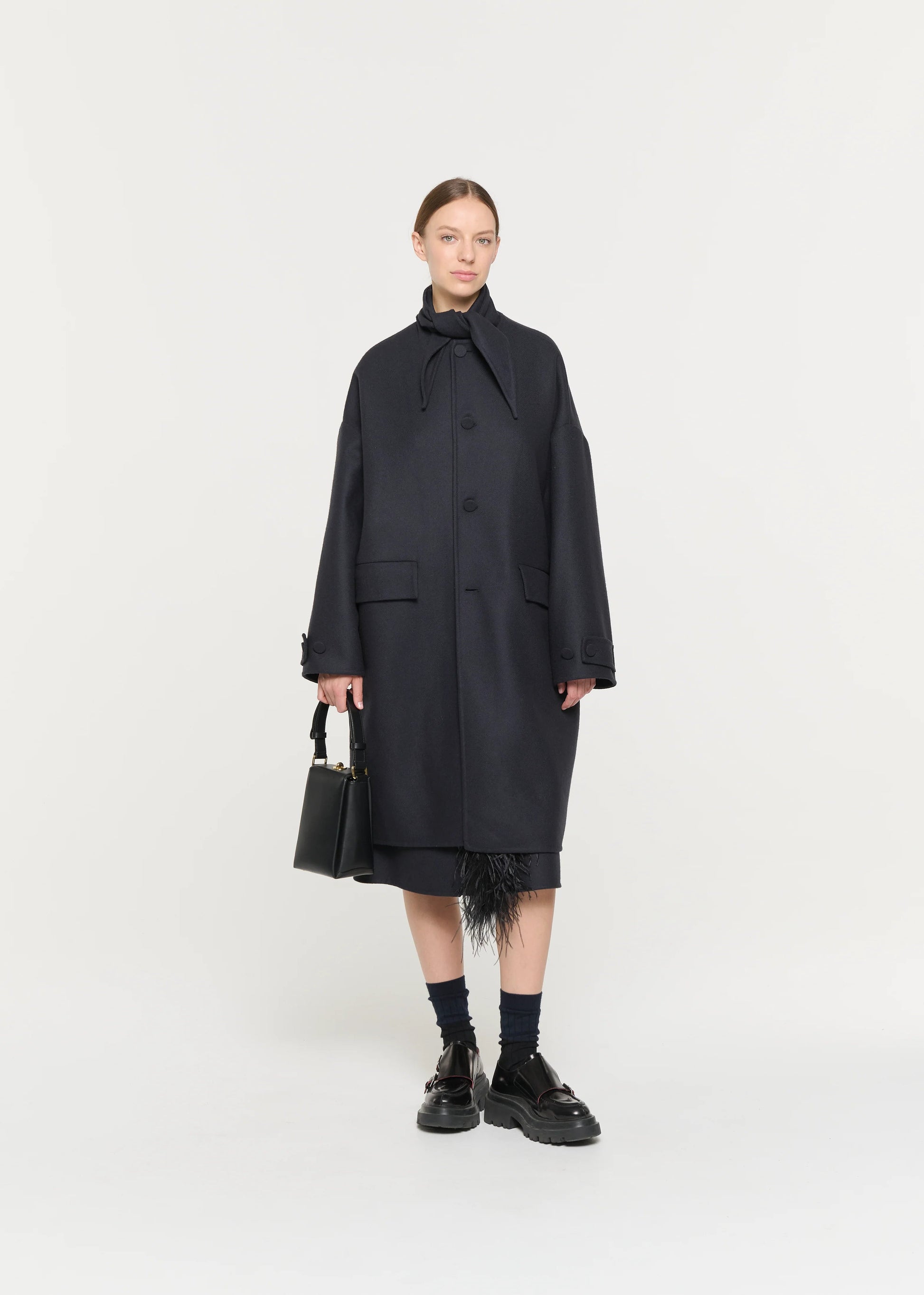 PLAN C - Blue black coat double wool PLAN C