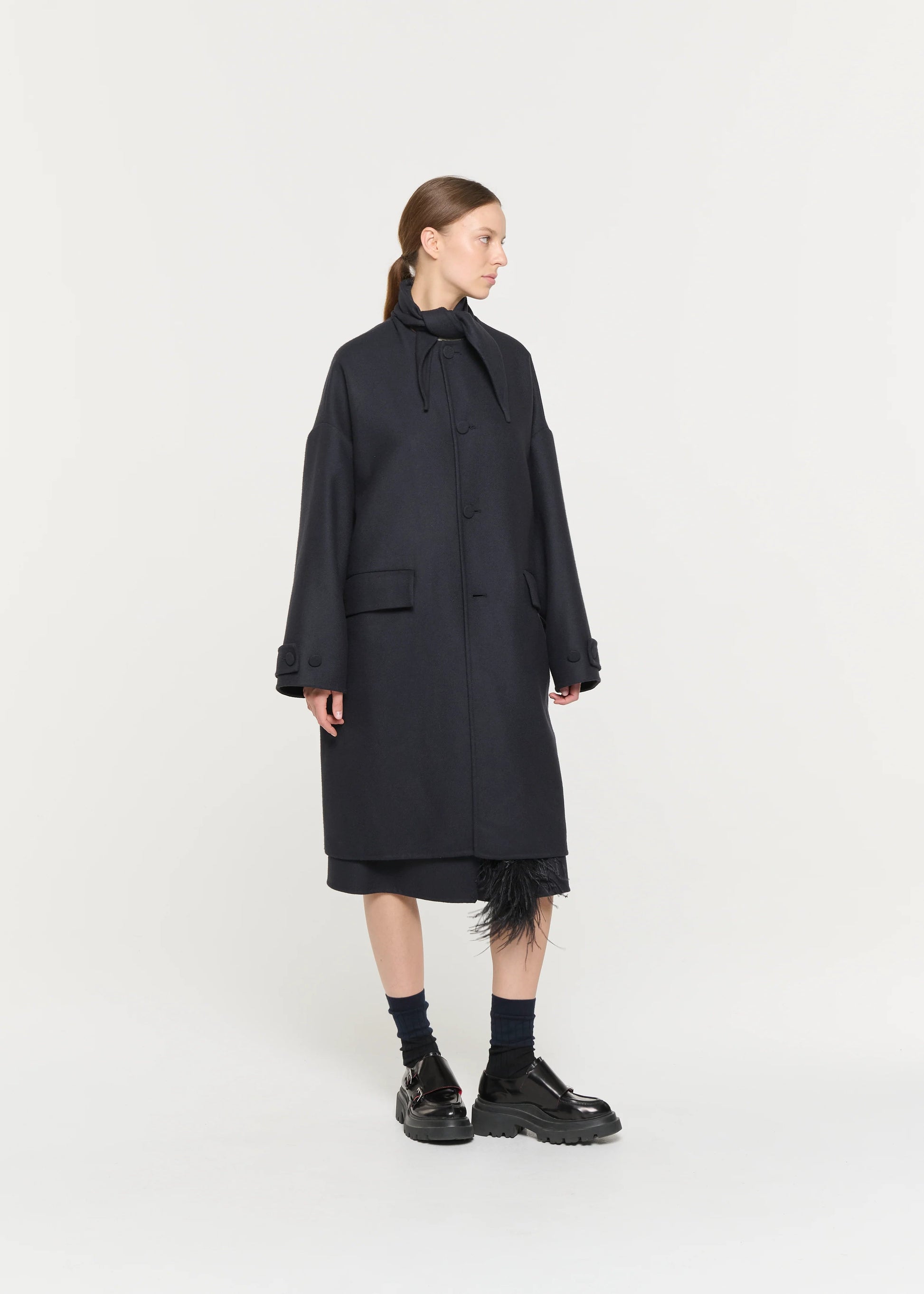 PLAN C - Blue black coat double wool PLAN C