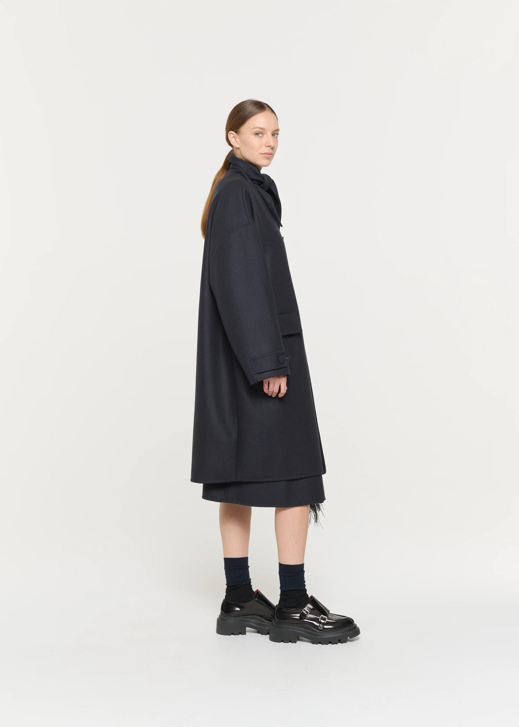 PLAN C - Blue black coat double wool PLAN C