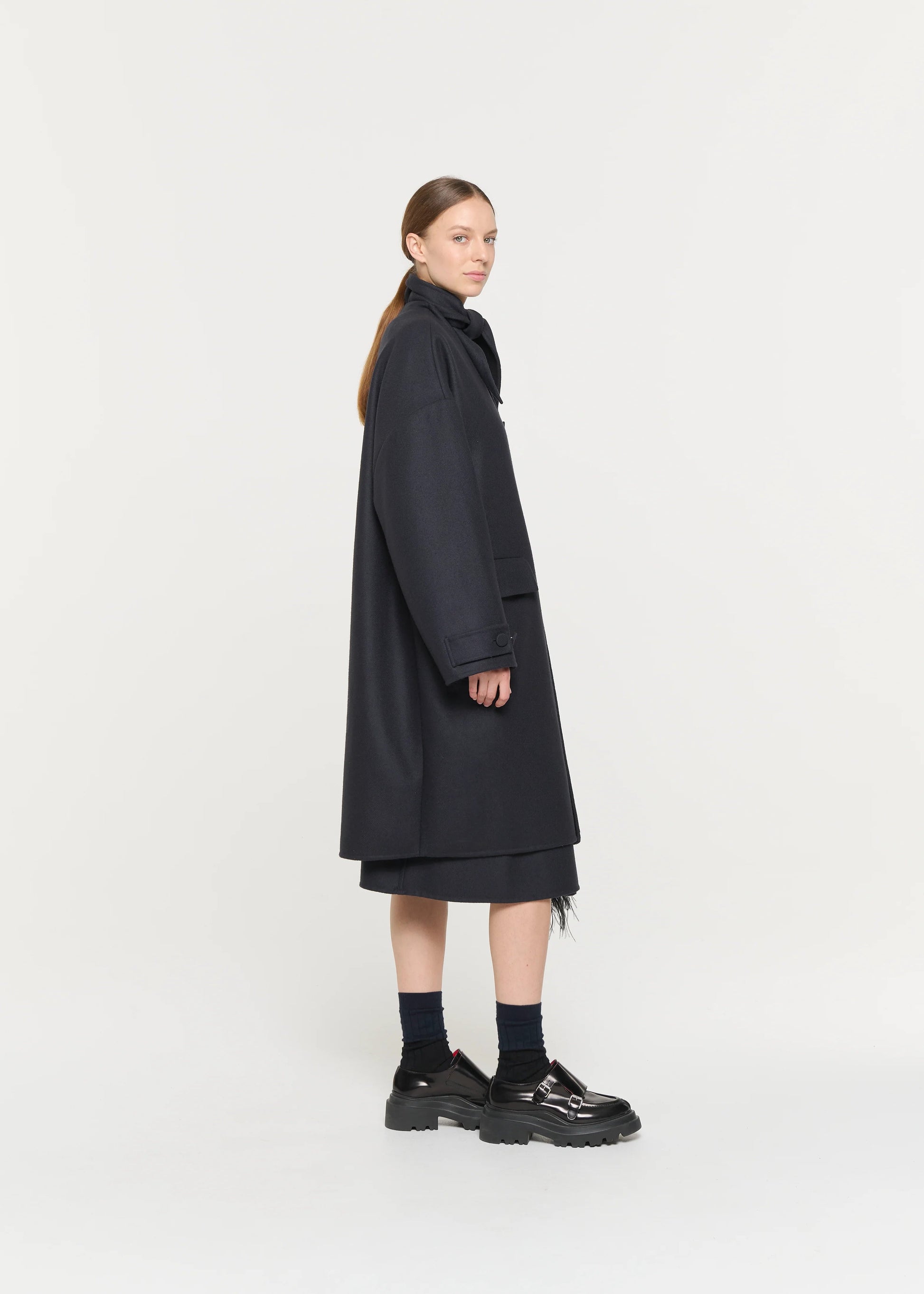 PLAN C - Blue black coat double wool PLAN C