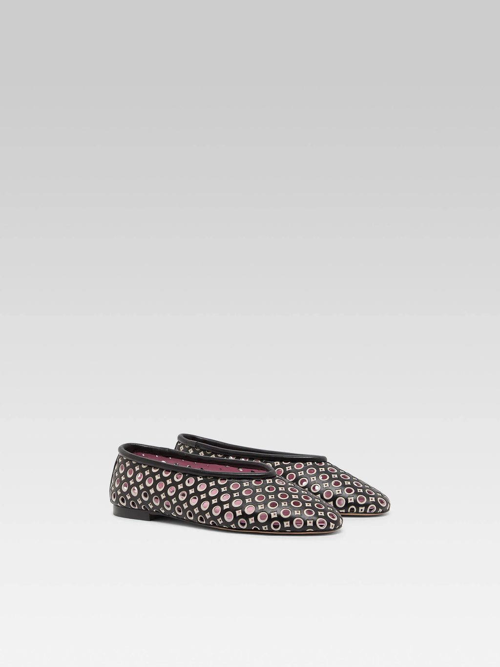 CAREL - Soleil ballerines en cuir perforé noir et ivoire