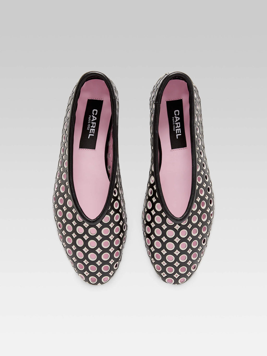 CAREL - Soleil ballerines en cuir perforé noir et ivoire