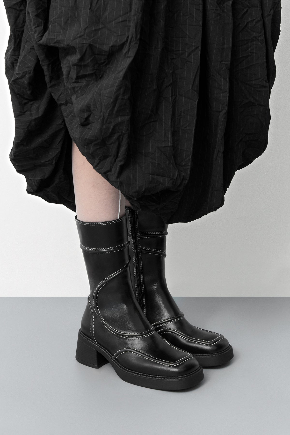 MIISTA - Malene boots black leather white stitching