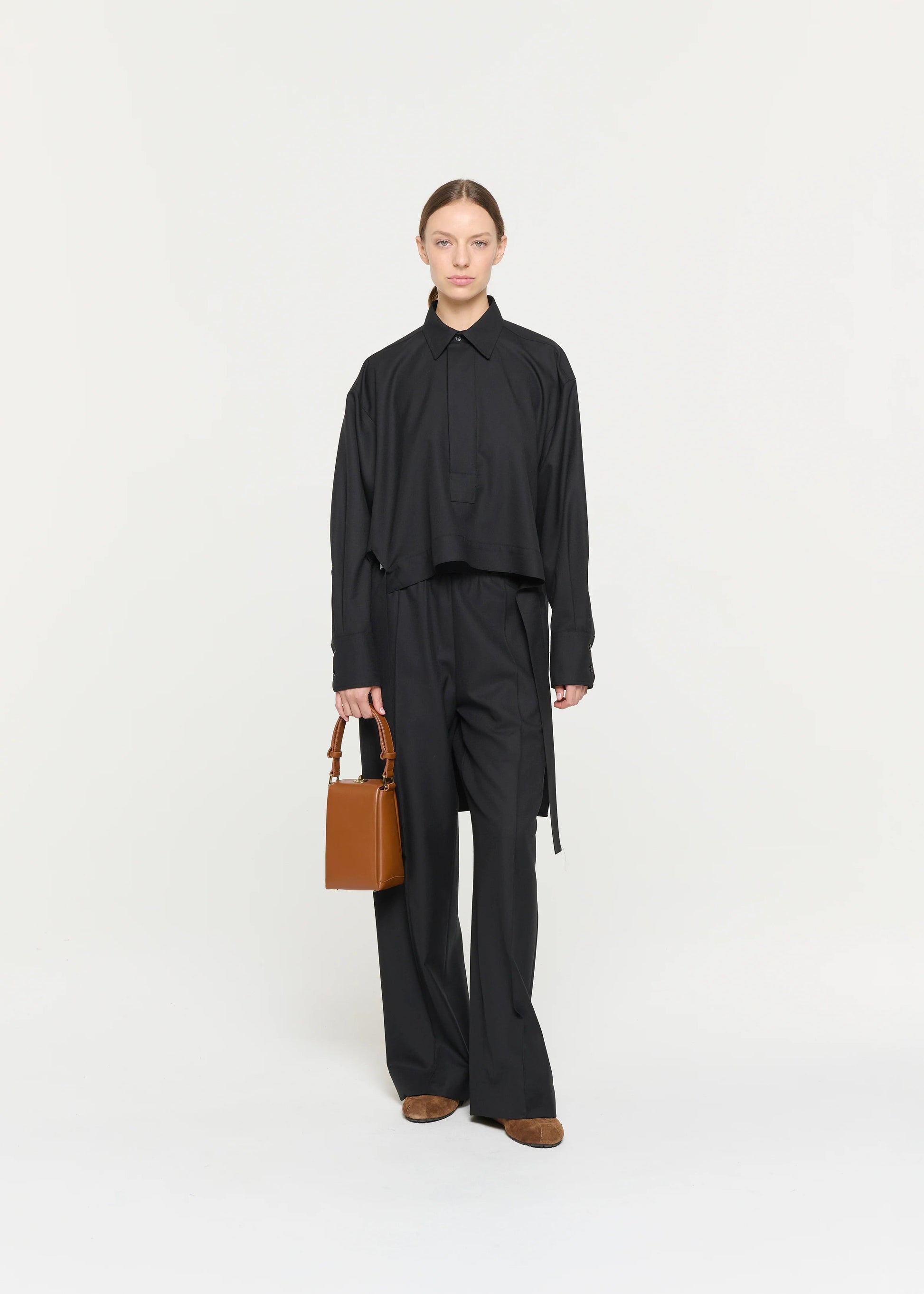 PLAN C - Black wool shirt with tail Plan C