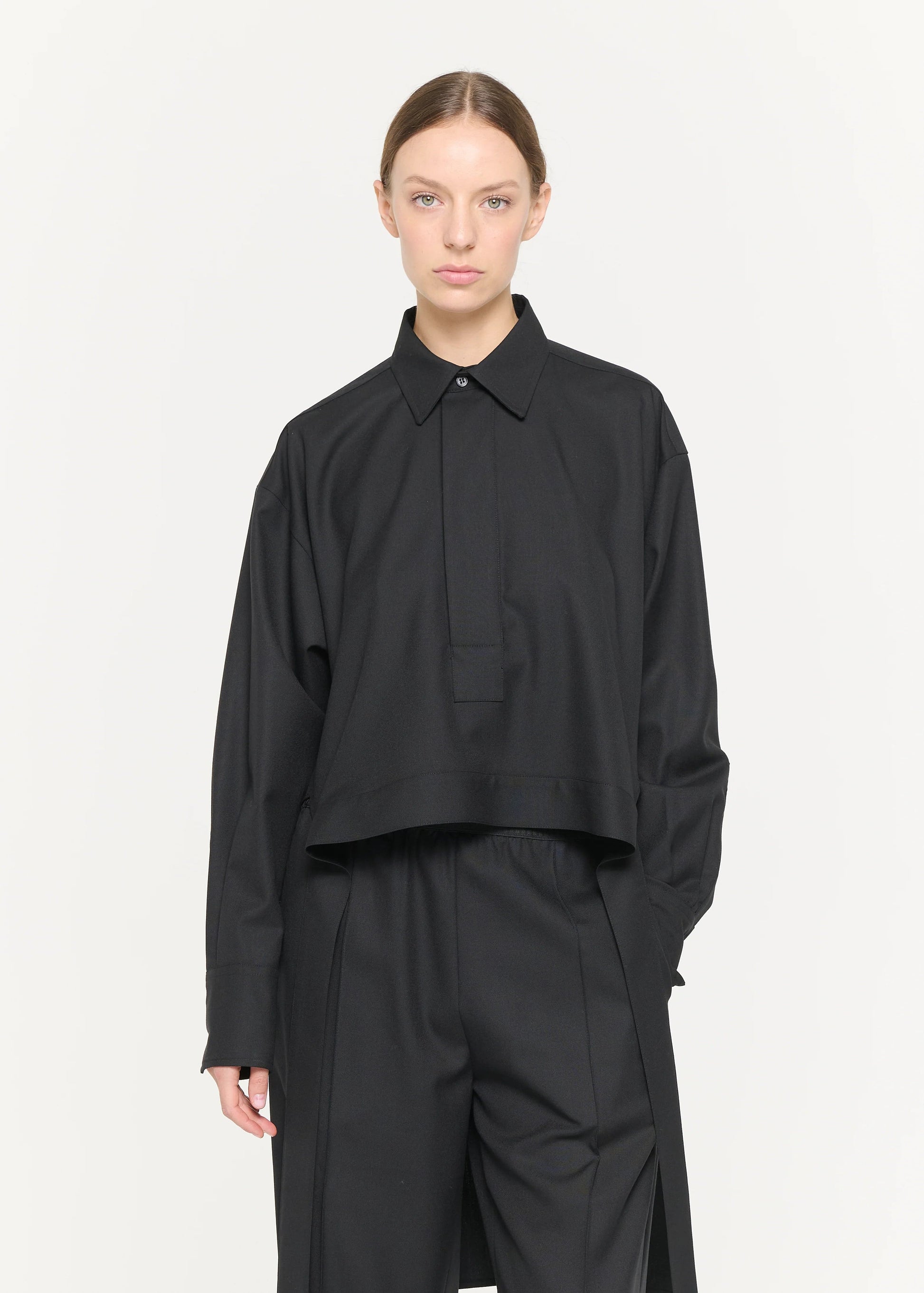 PLAN C - Black wool shirt with tail Plan C