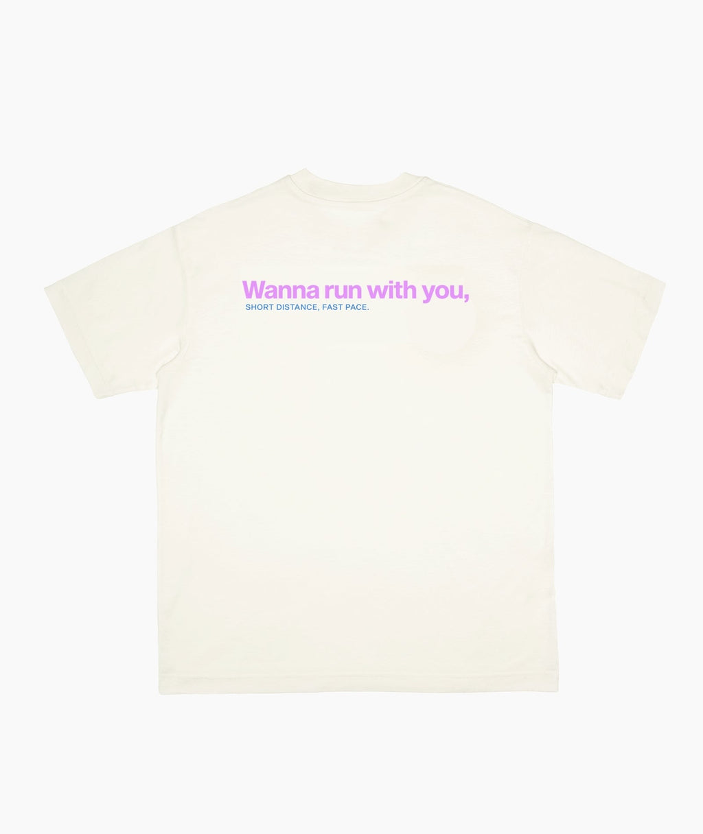 PEAUFINE ATHLETICS - wood T-shirt off white Wanna Run With You PEAUFINE ATHLETICS