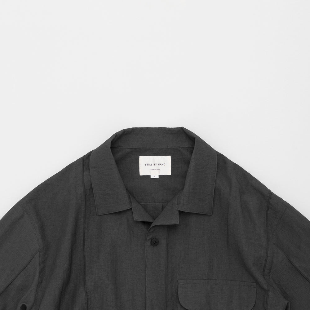 STILL BY HAND - Pin tuck half sleeve shirt charcoal Sho7261os