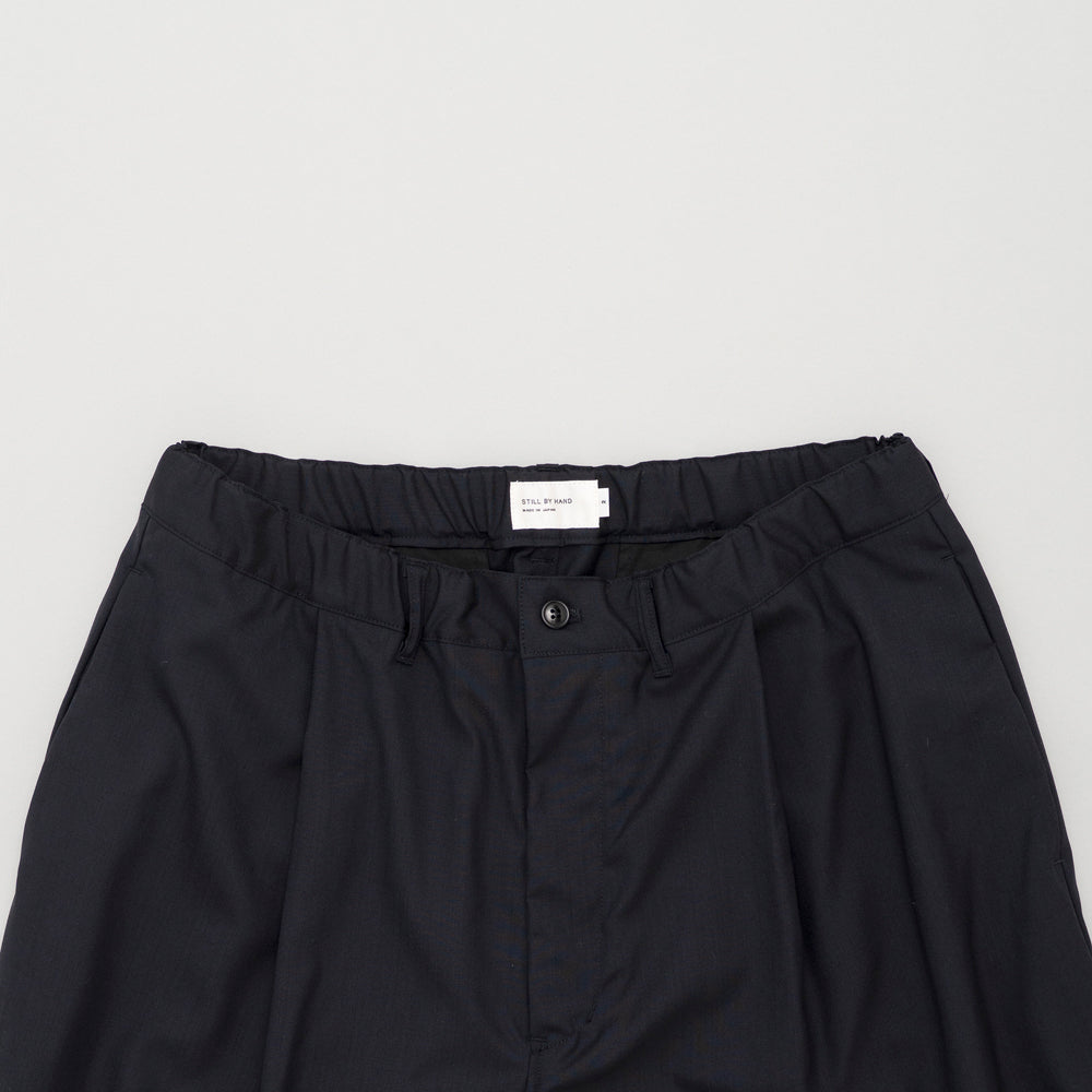 STILL BY HAND - Summer wool wide pant black navy Pto9261os