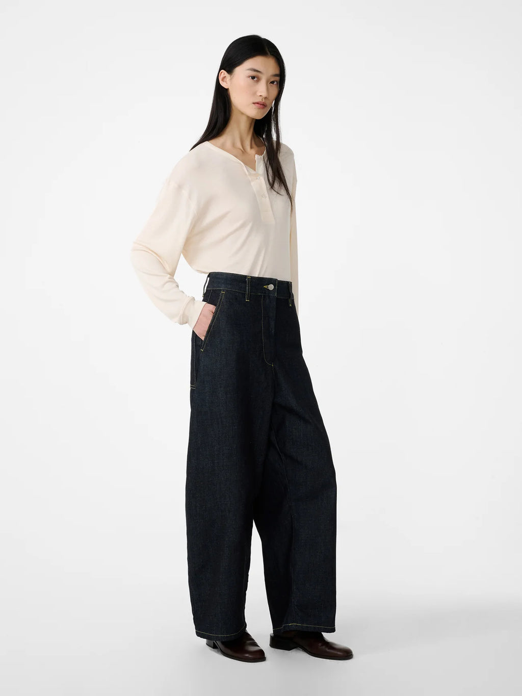 STUDIO NICHOLSON - Chalco Wide Leg Recycled Denim Pant Raw indigo