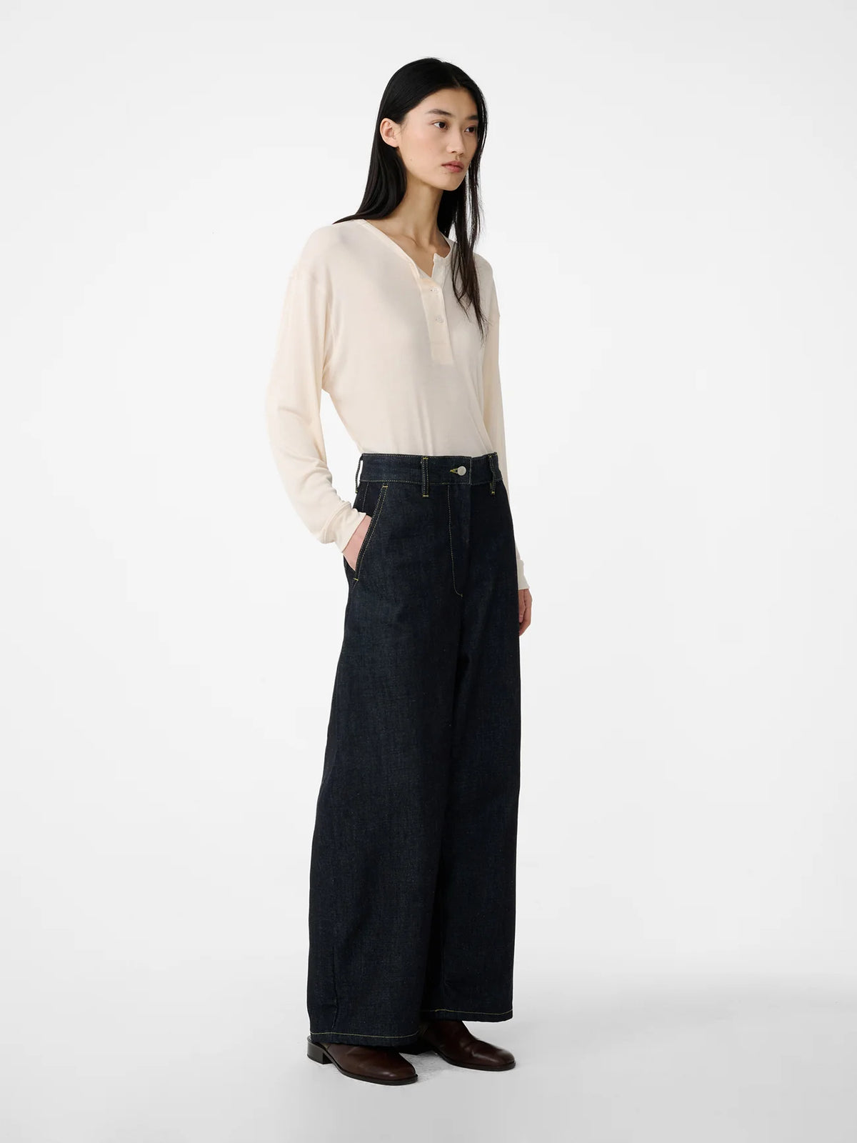 STUDIO NICHOLSON - Chalco Wide Leg Recycled Denim Pant Raw indigo