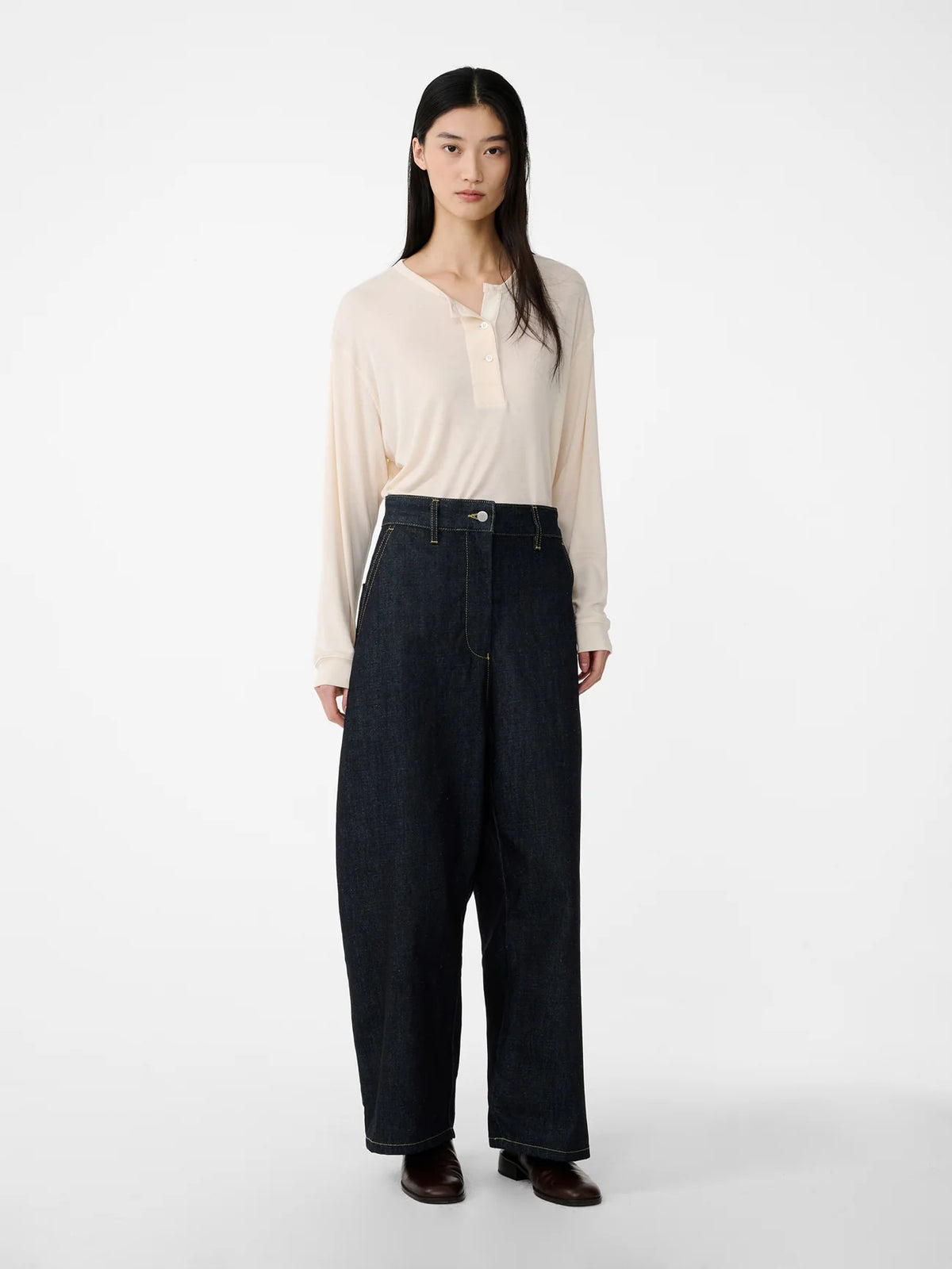 STUDIO NICHOLSON - Chalco Wide Leg Recycled Denim Pant Raw indigo