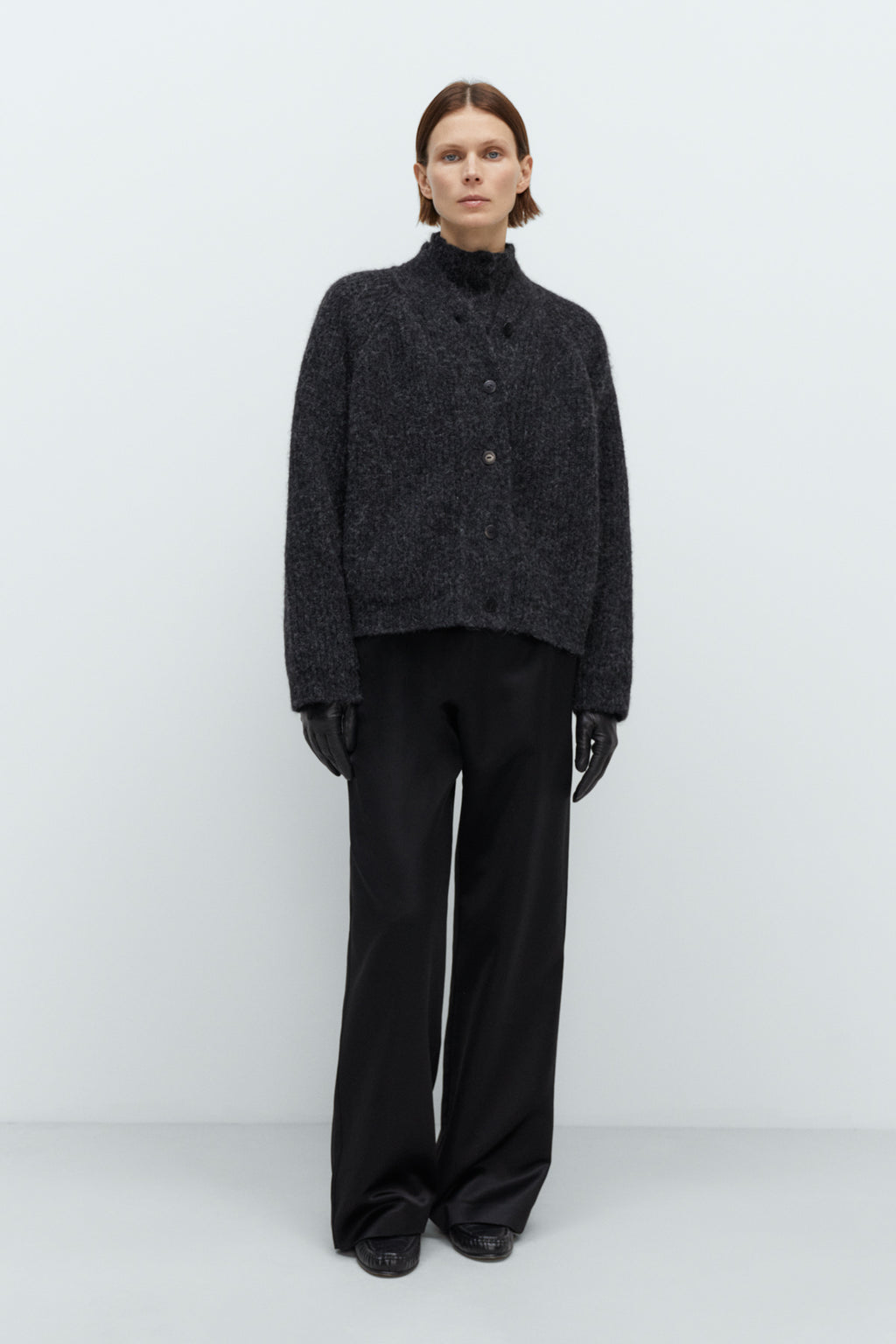 CORDERA - Baby alpaca polo cardigan anthracite