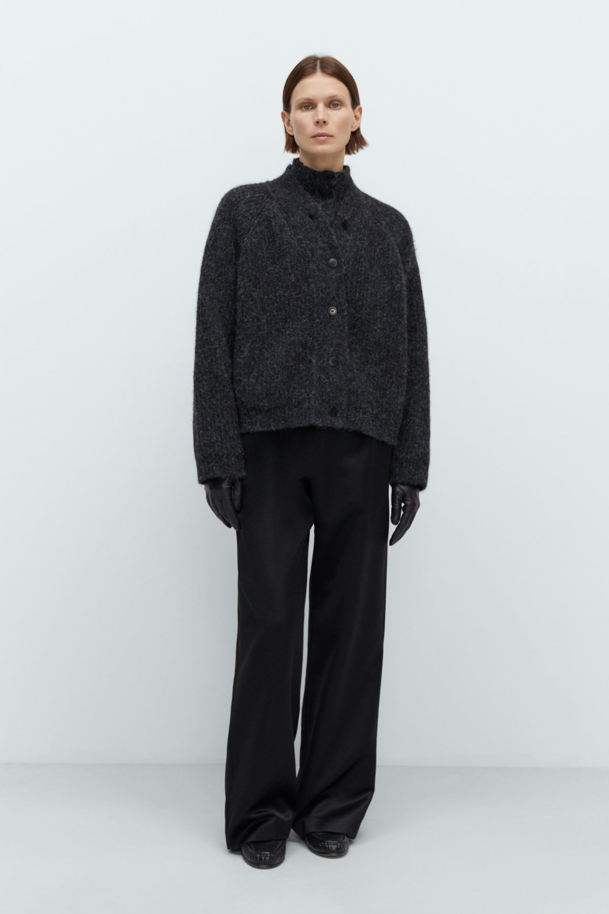 CORDERA - Baby alpaca polo cardigan anthracite