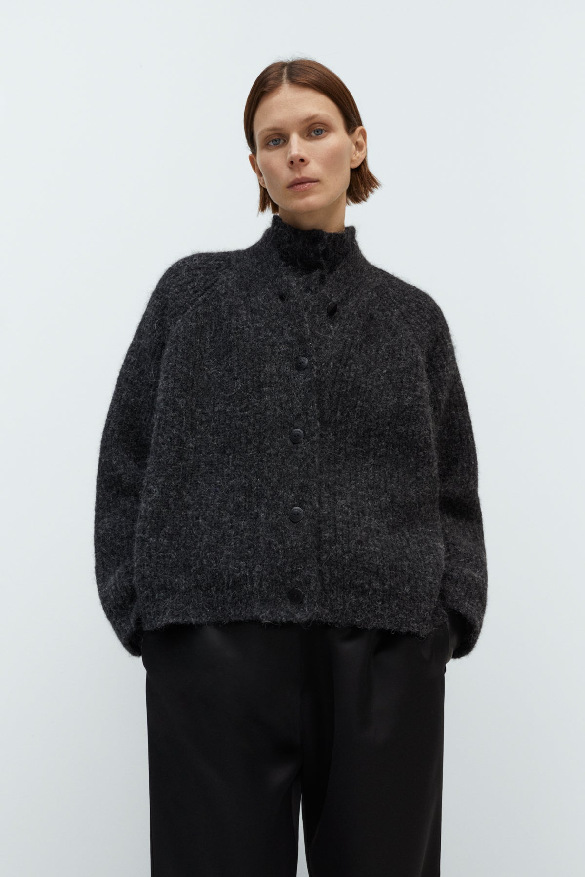 CORDERA - Baby alpaca polo cardigan anthracite