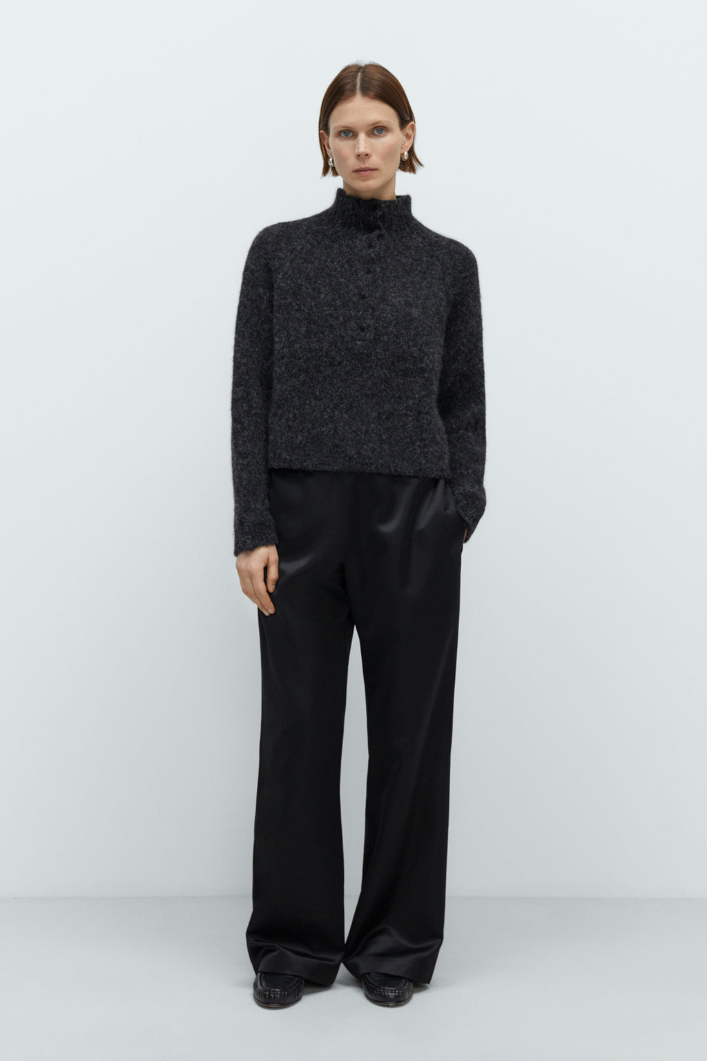 CORDERA - Baby alpaca polo sweater anthracite