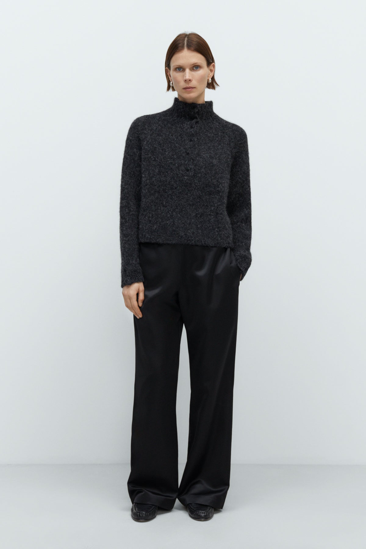 CORDERA - Baby alpaca polo sweater anthracite