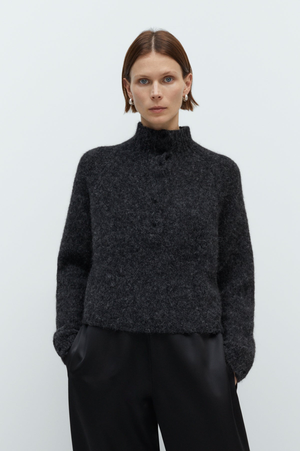 CORDERA - Baby alpaca polo sweater anthracite