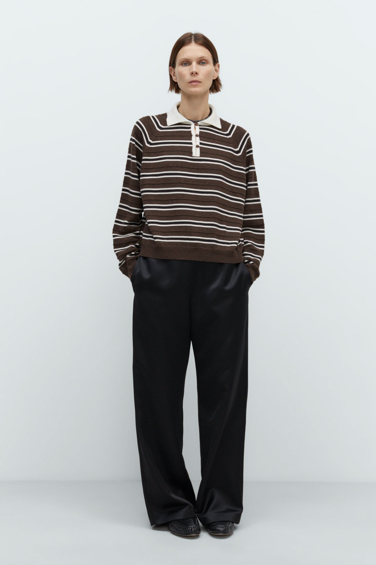 CORDERA - Merino wool striped polo brown