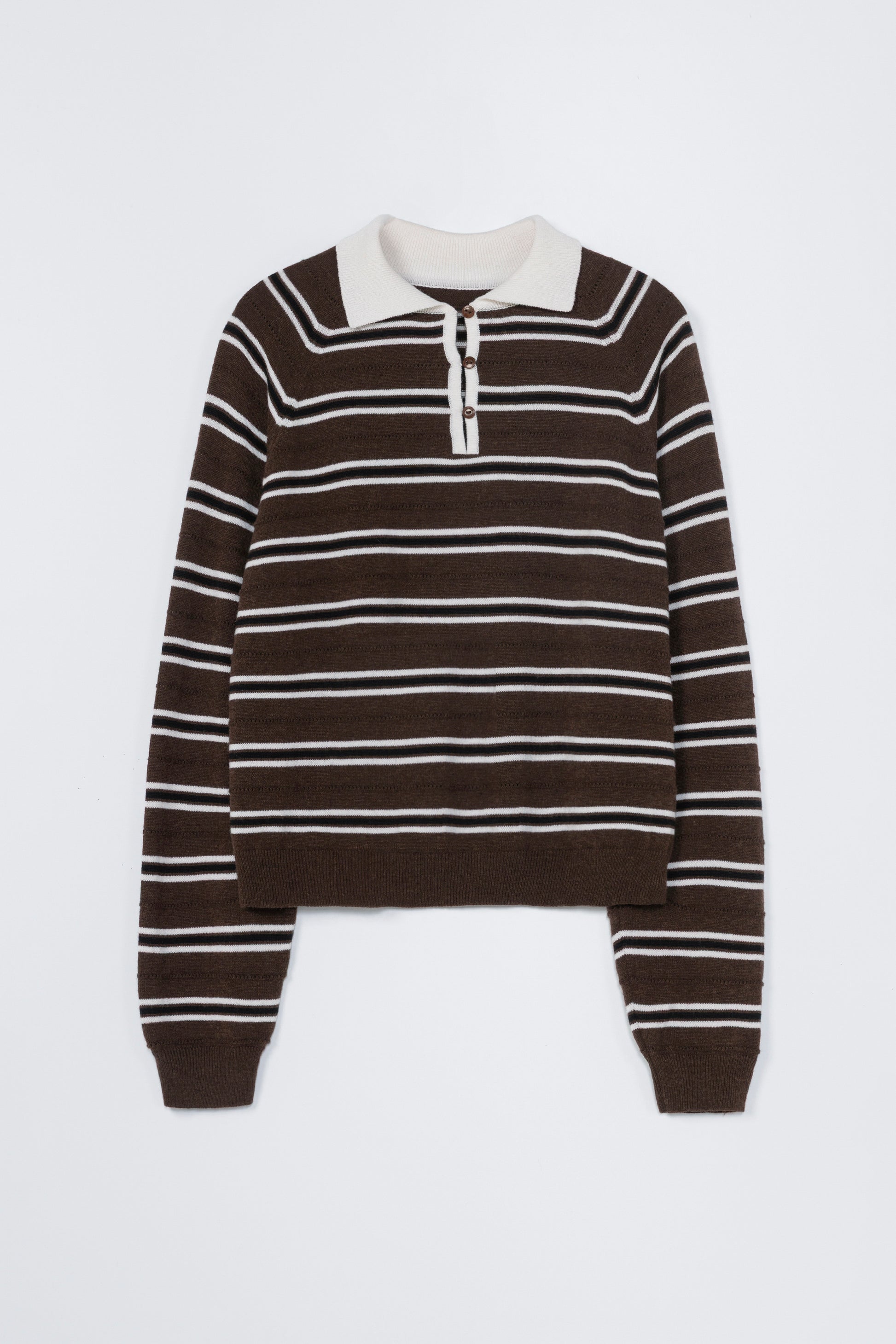 CORDERA - Merino wool striped polo brown