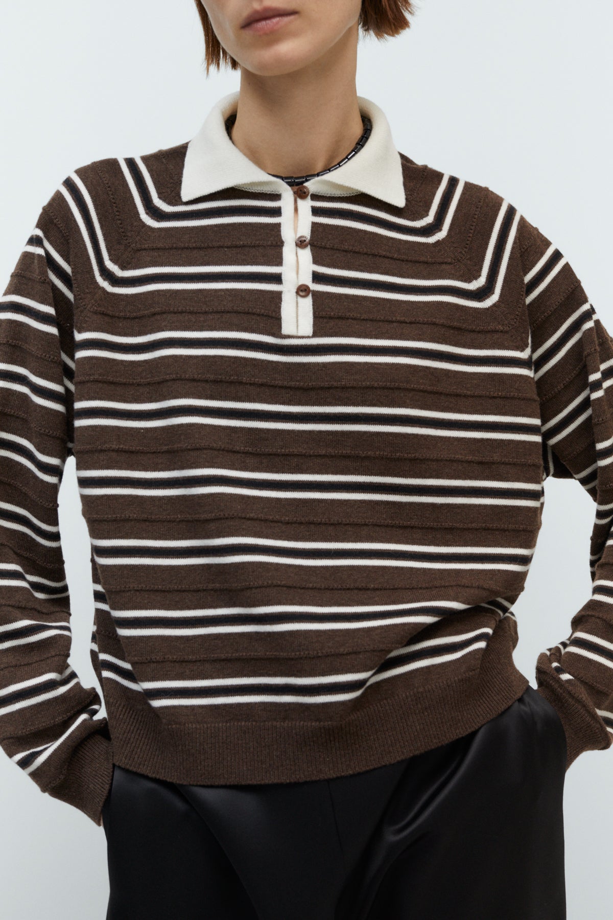 CORDERA - Merino wool striped polo brown