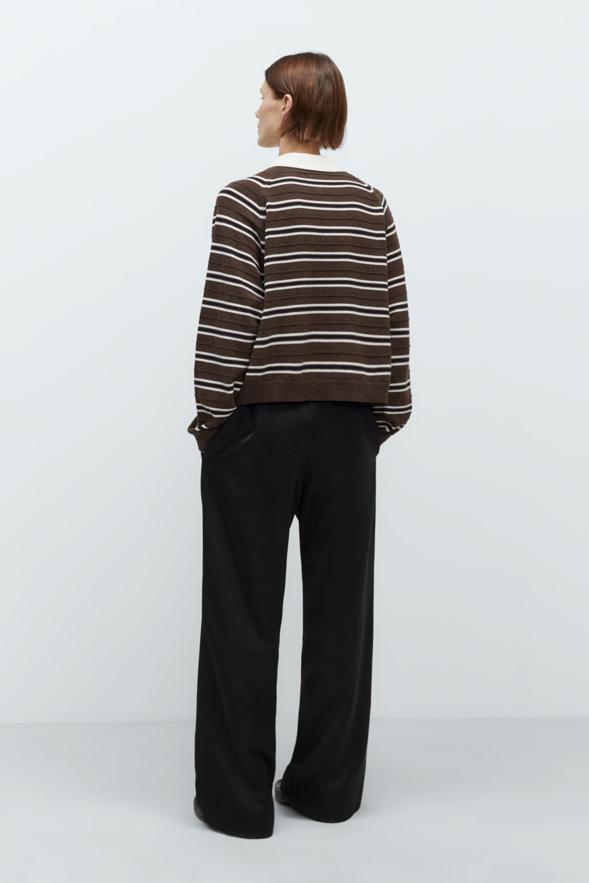 CORDERA - Merino wool striped polo brown