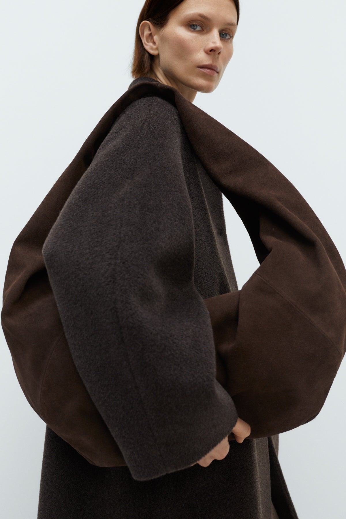 CORDERA - Suede crossbody xl bag brown
