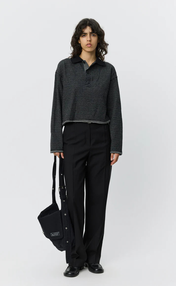 MFPEN - cropped ls polo black experienced check