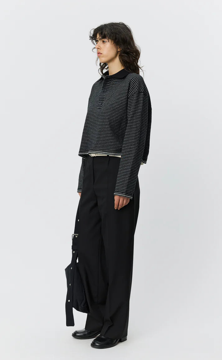 MFPEN - cropped ls polo black experienced check