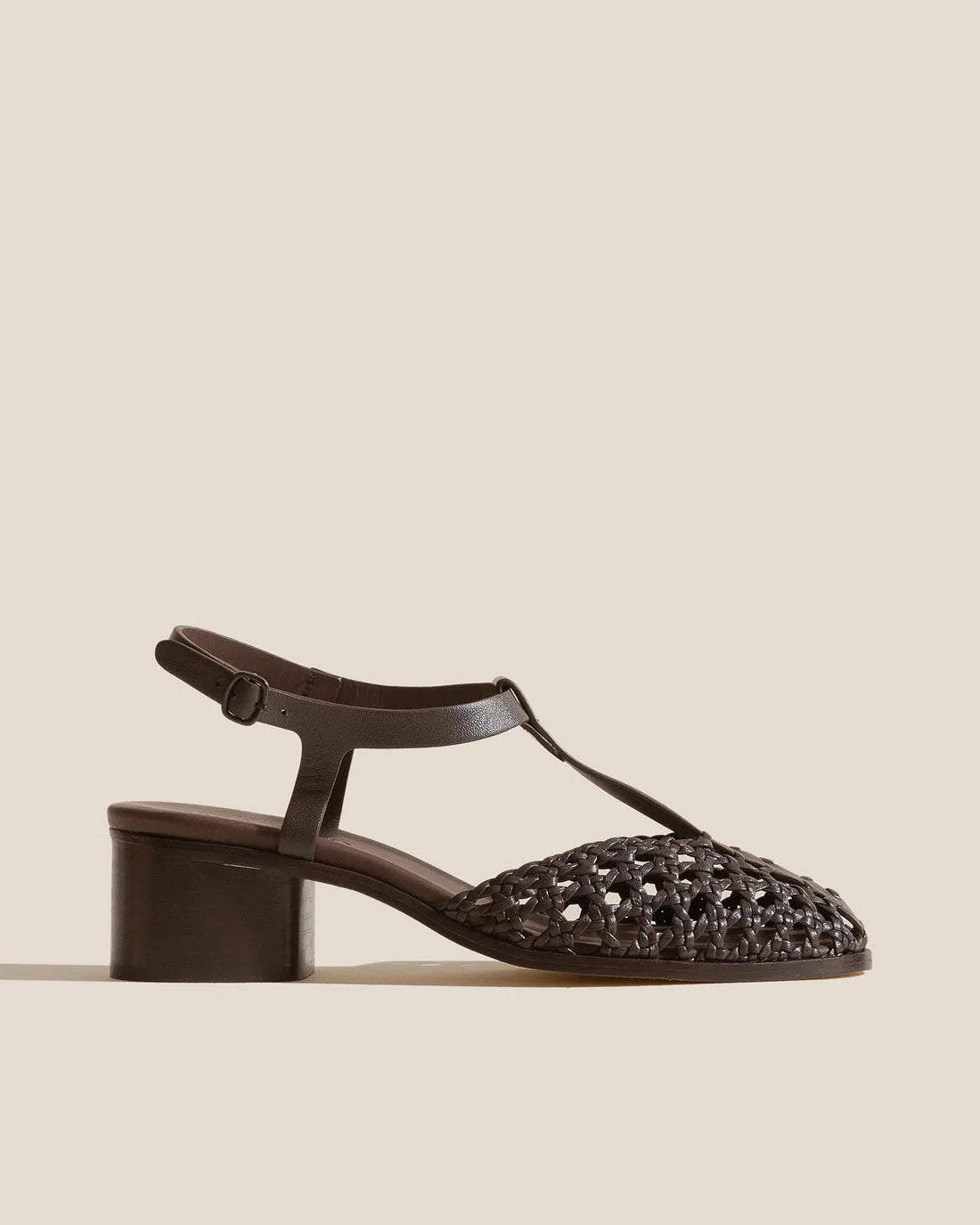 HEREU - Gabia heeled woven Tbar sandal dark brown
