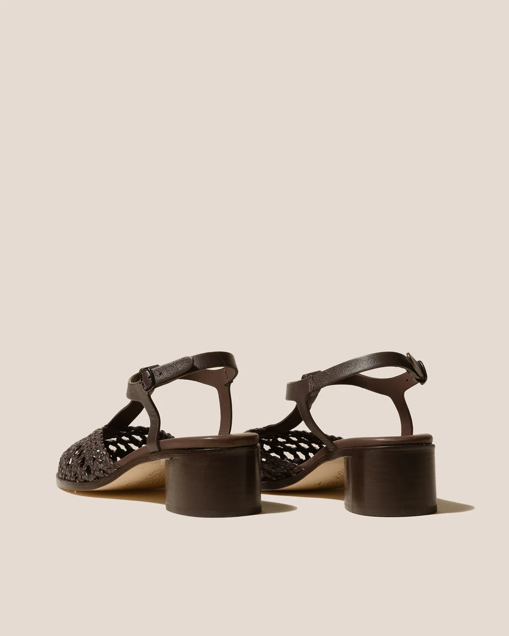 HEREU - Gabia heeled woven Tbar sandal dark brown