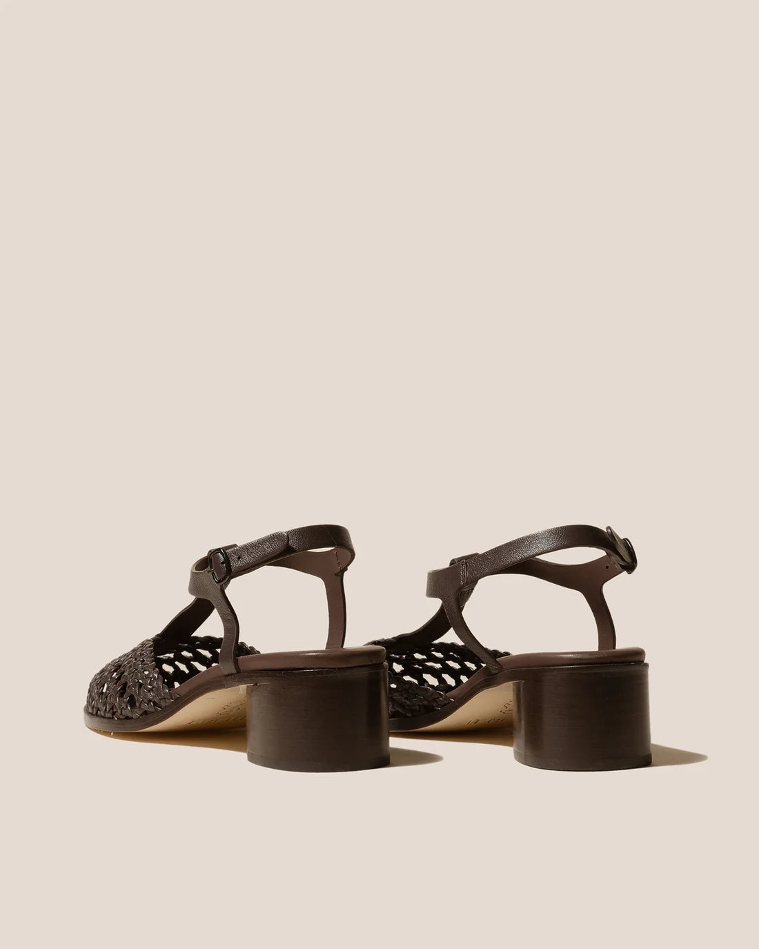 HEREU - Gabia heeled woven Tbar sandal dark brown