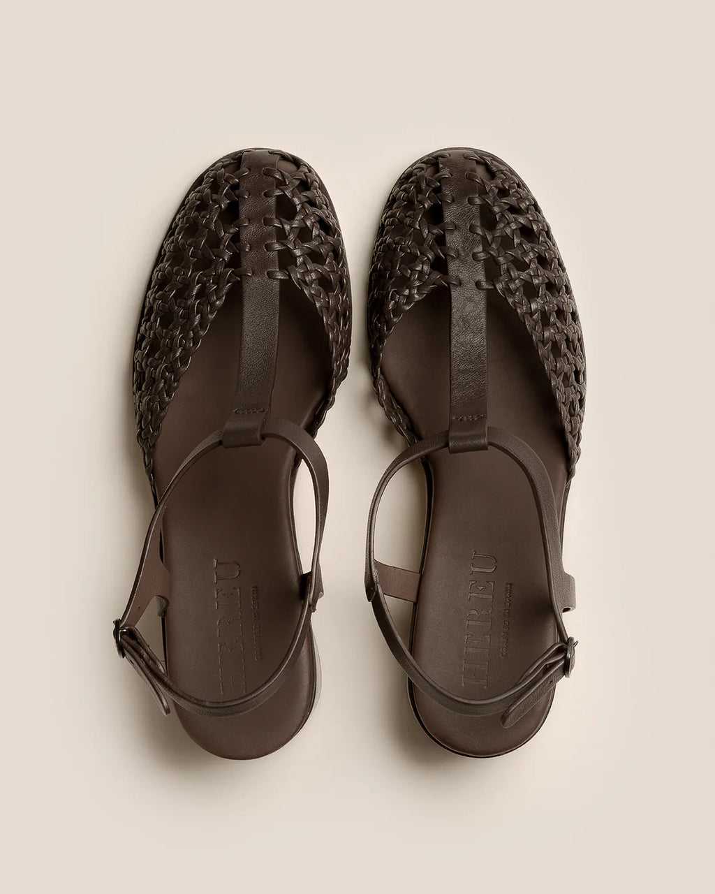 HEREU - Gabia heeled woven Tbar sandal dark brown