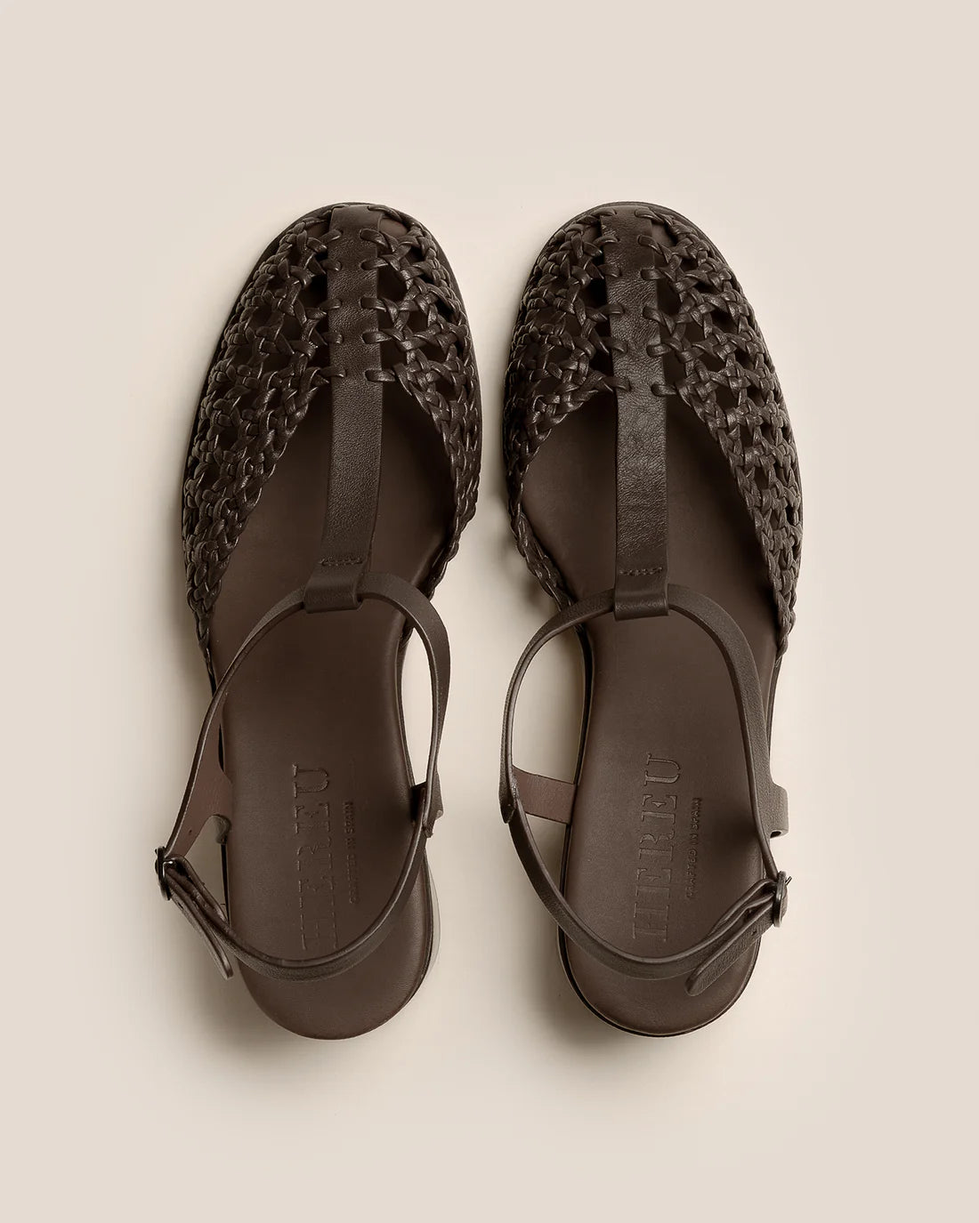 HEREU - Gabia heeled woven Tbar sandal dark brown