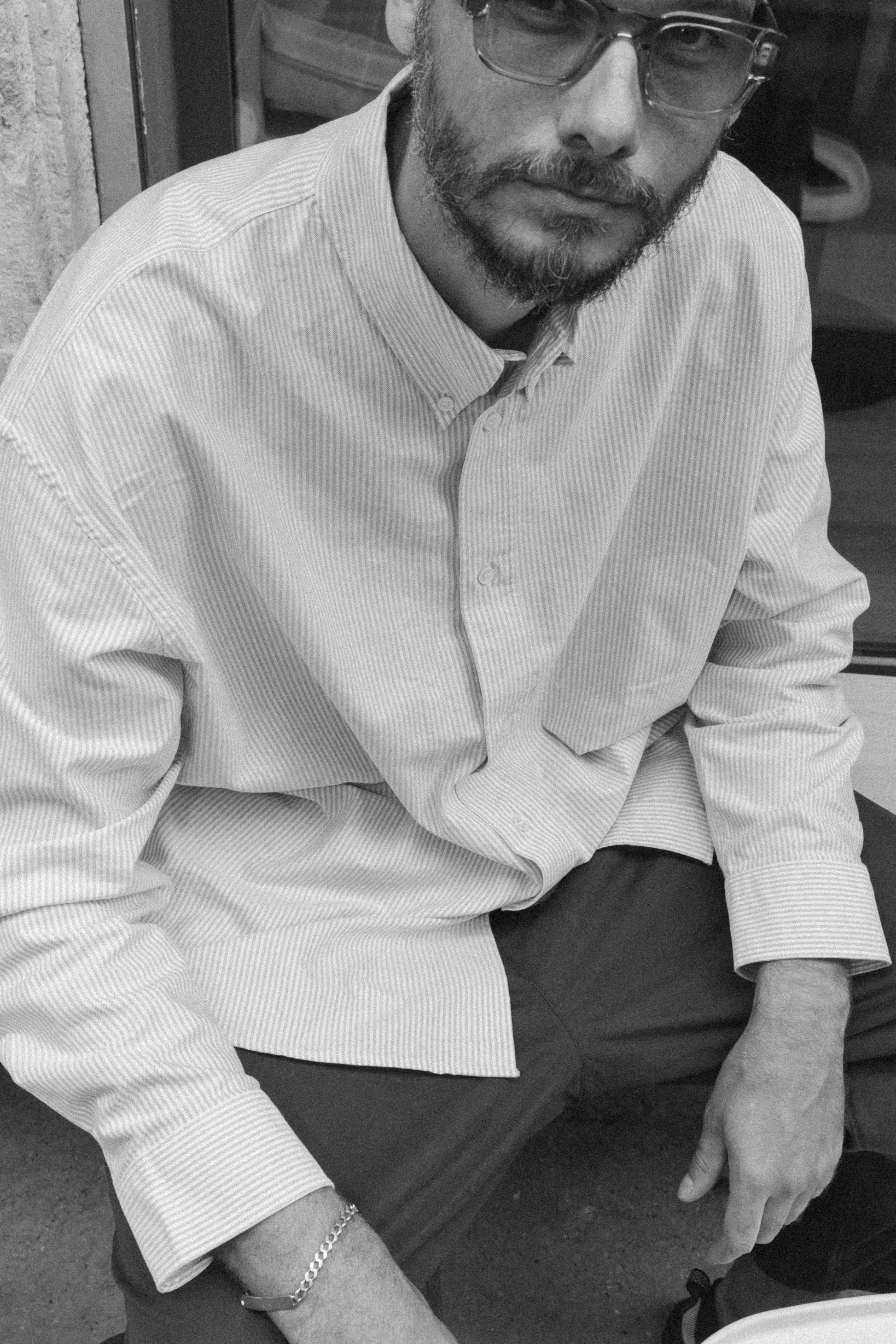 STUDIO NICHOLSON - Shirt ruskin khaki stripe