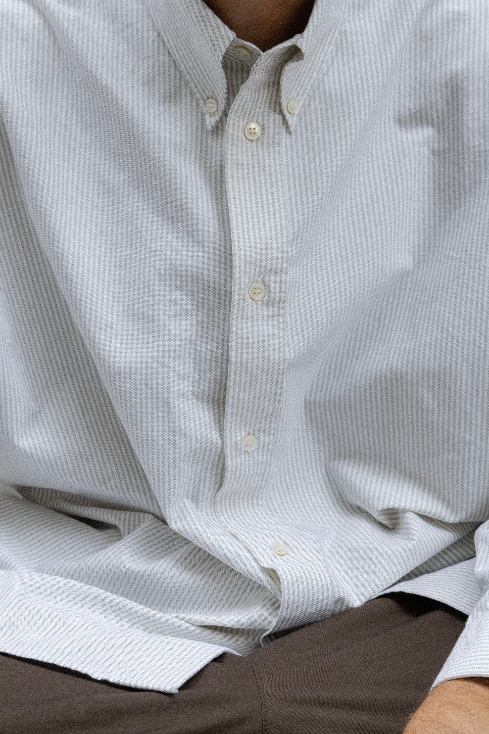 STUDIO NICHOLSON - Shirt ruskin khaki stripe