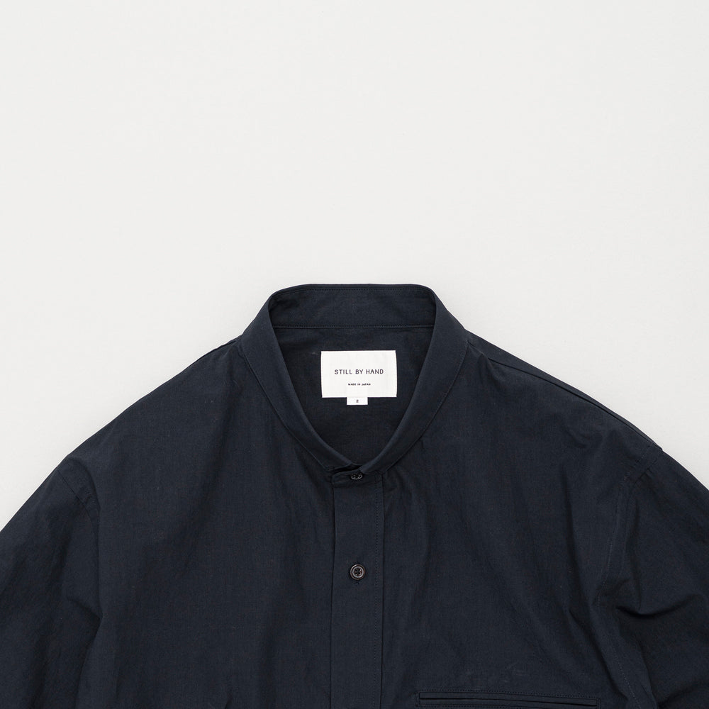 STILL BY HAND - Linen mixed narrow collar shirt navy Sho6261os