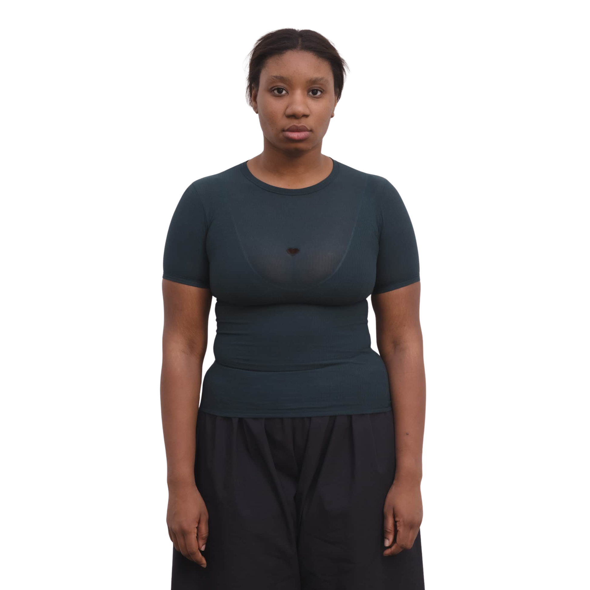 BASERANGE - Heart tee-shirt organic cotton rib Hirsu green