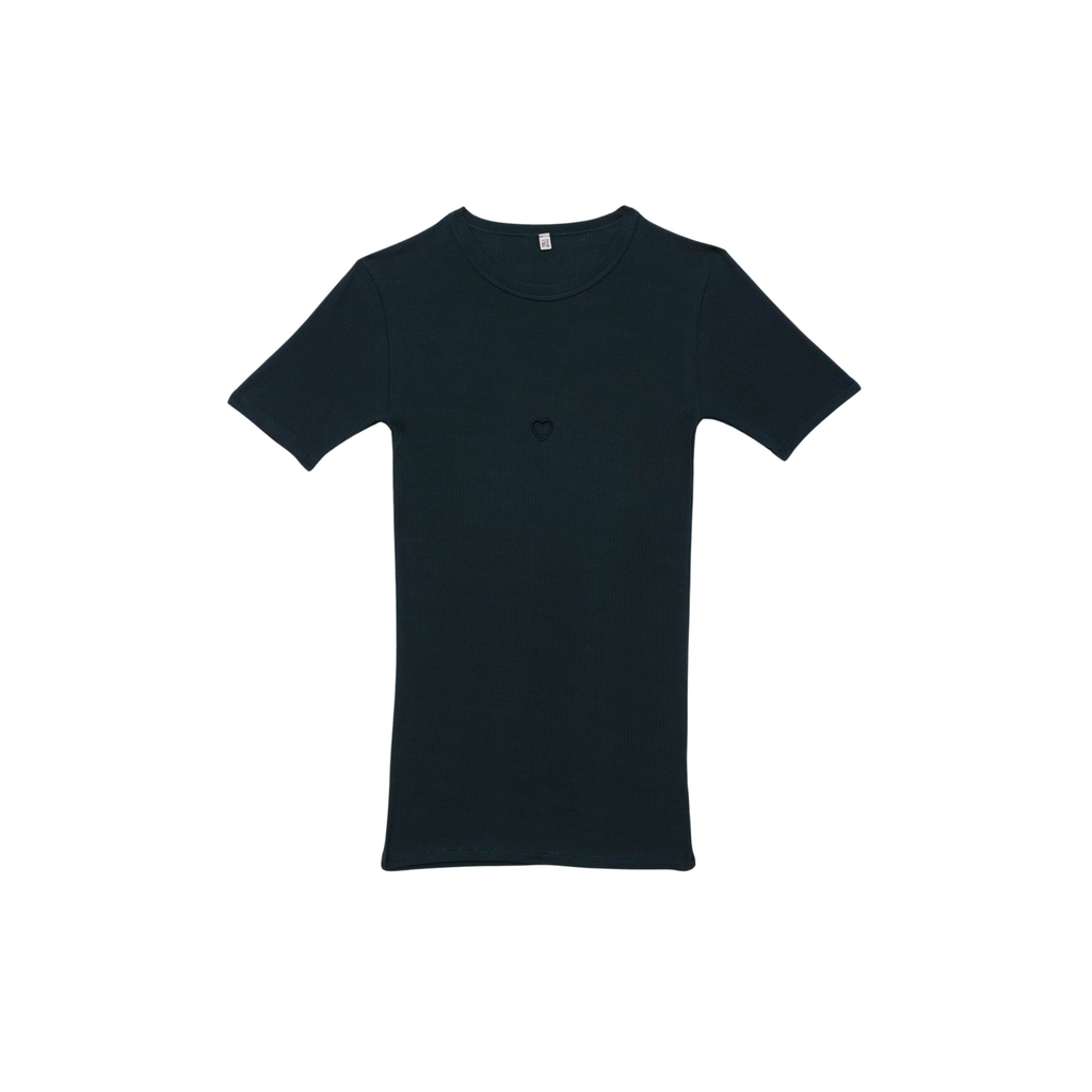 BASERANGE - Heart tee-shirt organic cotton rib Hirsu green