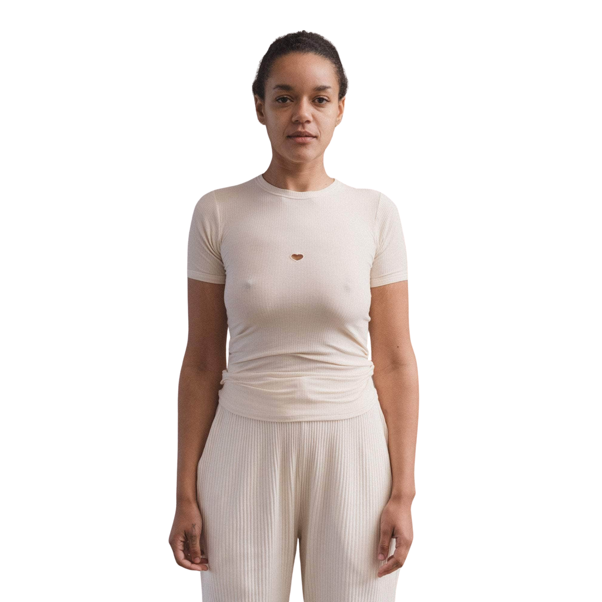 BASERANGE - Heart tee-shirt organic cotton rib Undyed