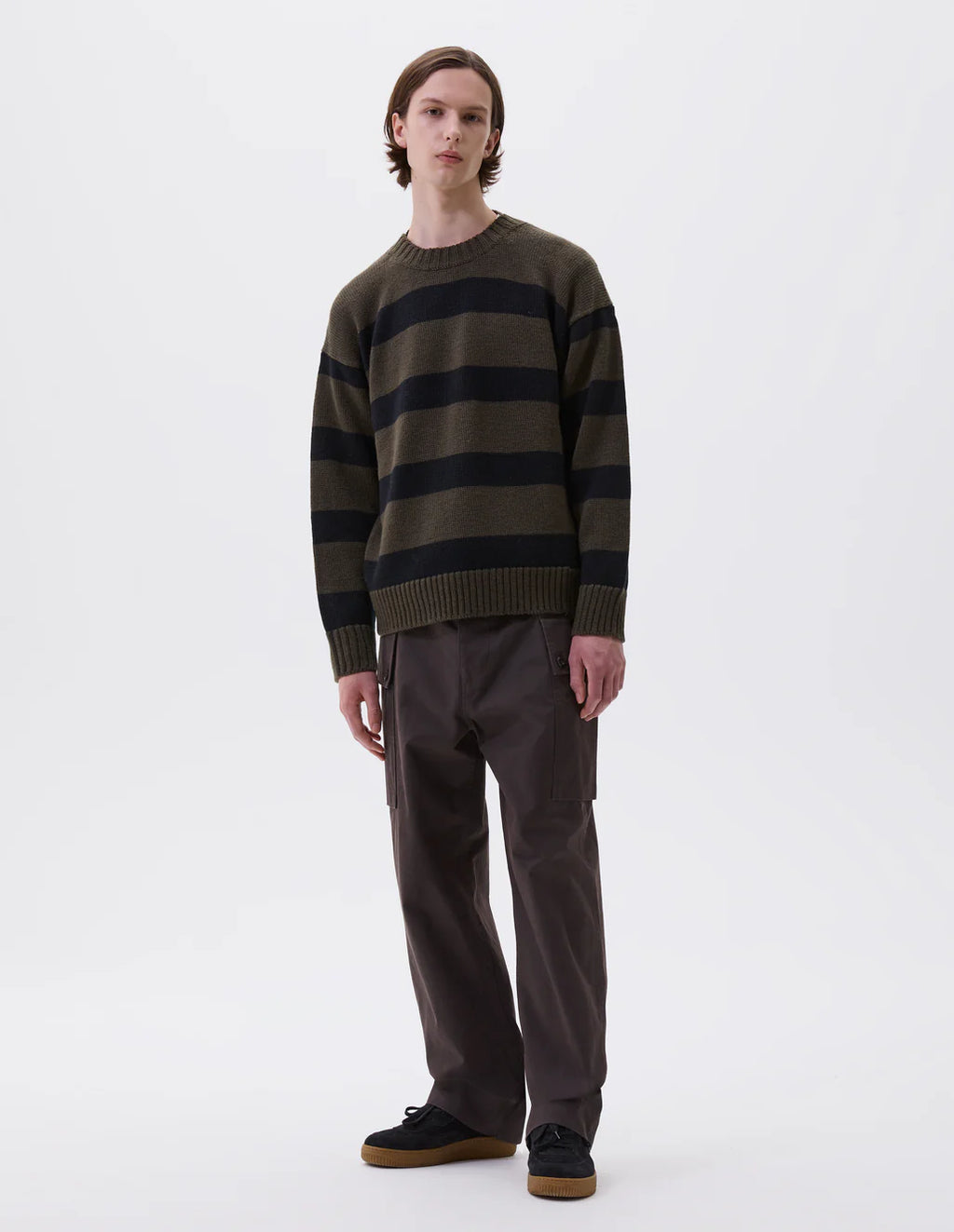 MHL. - Graphic striped crew virgin wool green black