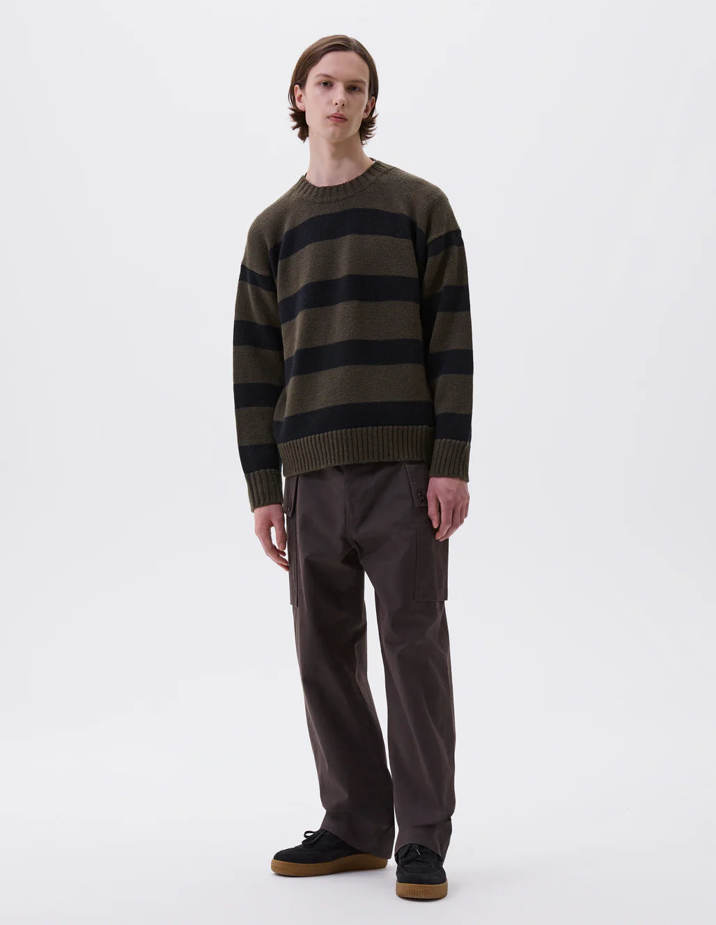 MHL. - Graphic striped crew virgin wool green black