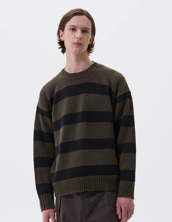 MHL. - Graphic striped crew virgin wool green black